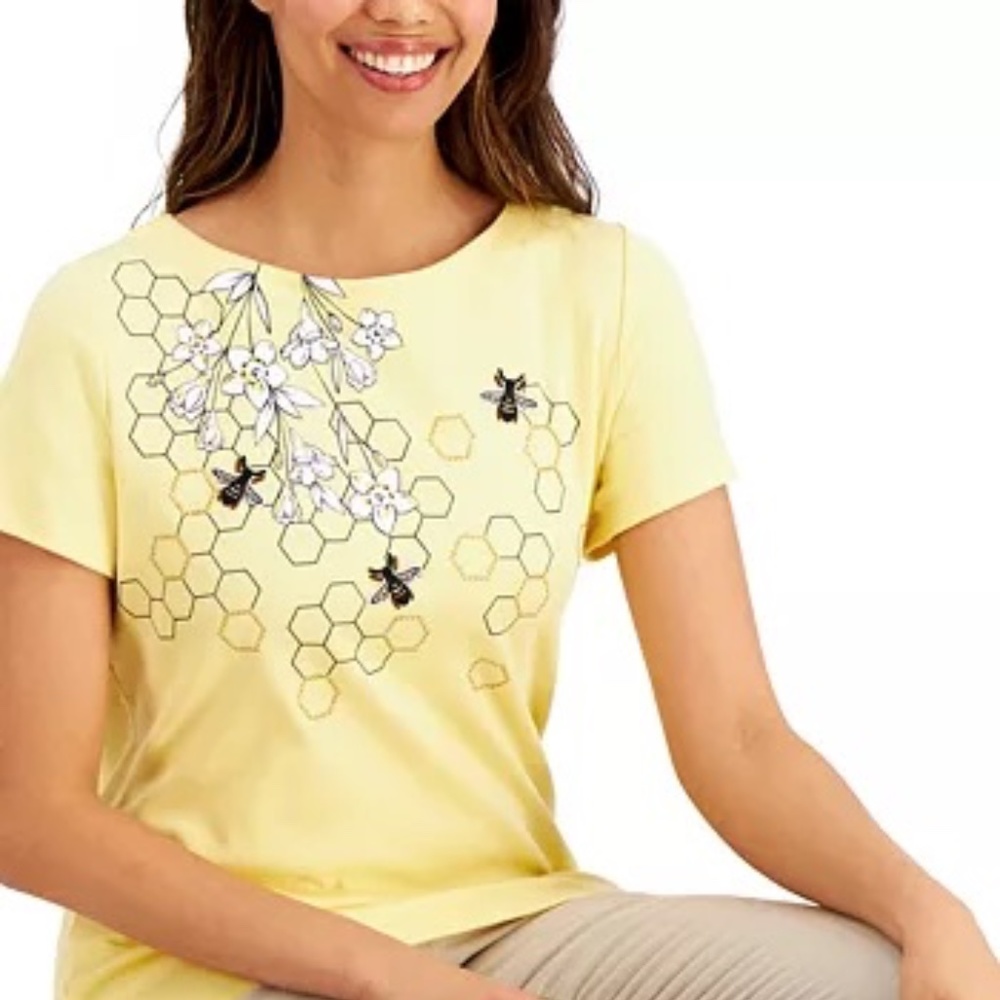 Yellow Bumble Bee Honeycomb Tee | Large